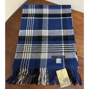 Peruvian Connection 100% Baby Alpaca Sapphire Plaid Fringe Scarf Made Peru‎ NEW